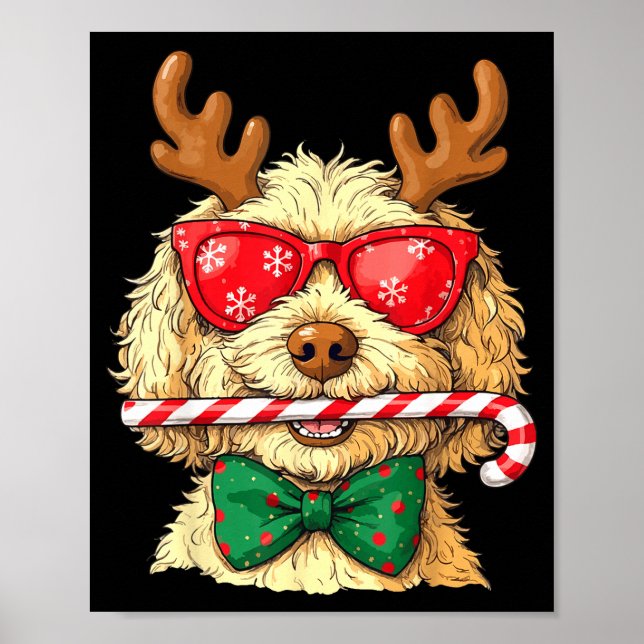 Poster Cute Goldendoodle Dogs Christmas Lights Golden Doo (Devant)