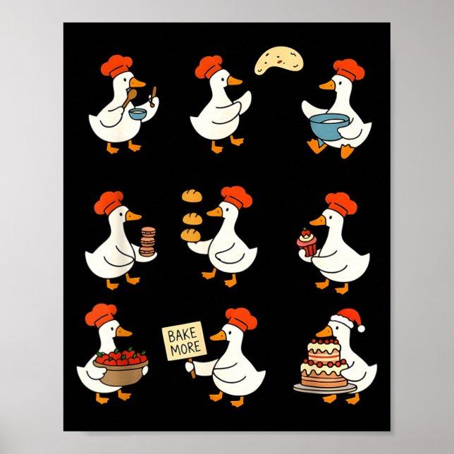 Poster Cute Goose Baking Funny Baker Goose Chef Pastry Ba (Devant)