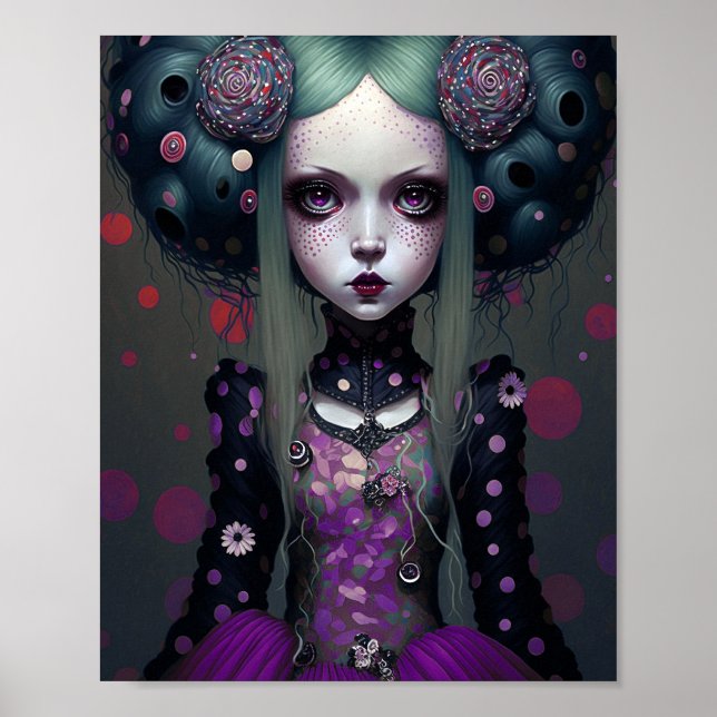 Poster Cute Goth Girl Purple Black Imaginaire Art (Devant)