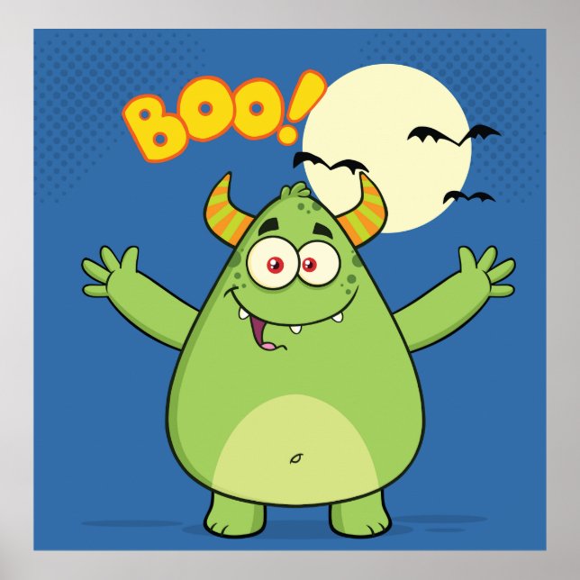 Poster Cute Green Monster Halloween Boo (Devant)