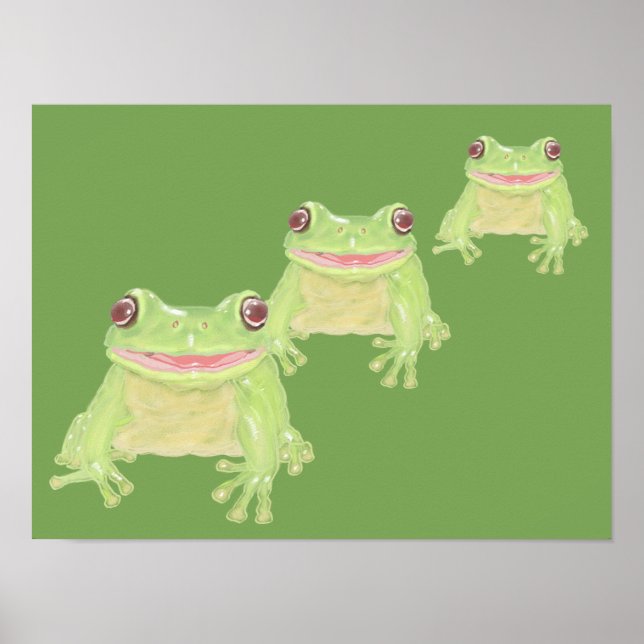 Poster Cute Green Tree Frog - 3x transparent. (Devant)