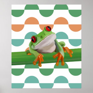 Poster Cute grenouille à arbre rouge coloré géométrique