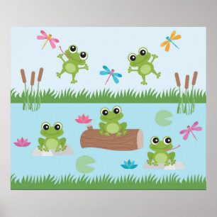 Poster Cute grenouilles en étang