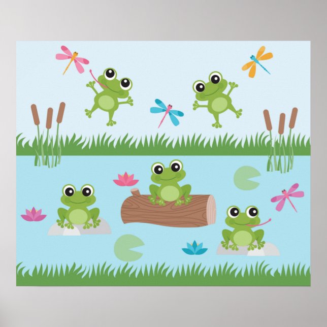 Poster Cute grenouilles en étang (Devant)