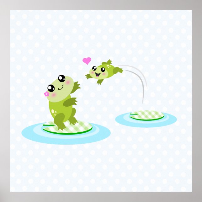 Poster Cute grenouilles - kawaii mère et bébé grenouille (Devant)