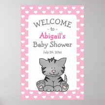 Cute Grey Kitten et Coeurs Baby shower fille