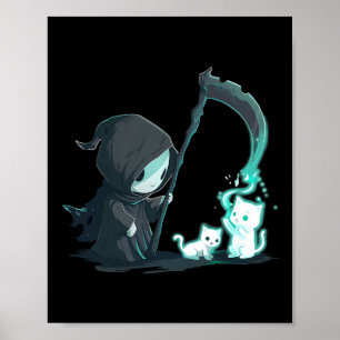 Poster Cute Grim Reaper Squelette Avec Chat Ghost Kawaii 