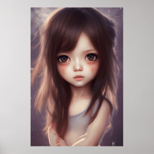 Poster Cute Gros yeux Garçon Fille Enfant Art moderne