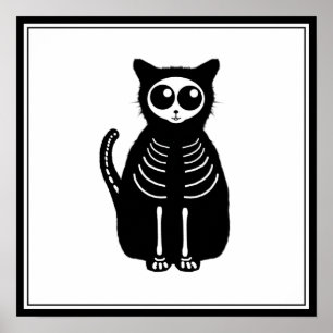 Poster Cute Halloween Cartographier Chat Squelette