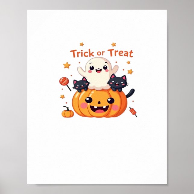 Poster Cute Halloween - Classe Kawaii Ghost et Black Cats (Devant)