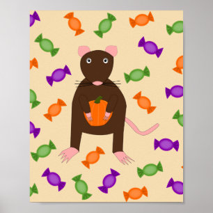 Poster Cute Halloween Rat et Citrouille