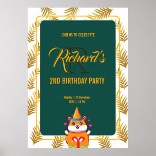Poster Cute Hamster Green à thème Fête d'anniversaire des