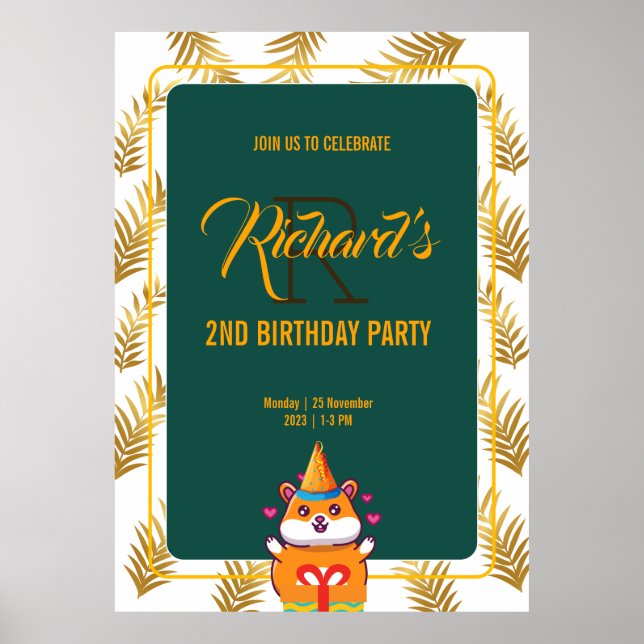 Poster Cute Hamster Green à thème Fête d'anniversaire des (Devant)