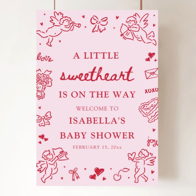 Poster Cute Hand Drawn Valentine Baby Shower Welcome Sign (Cute Hand Drawn Valentine Baby Shower Welcome Sign)