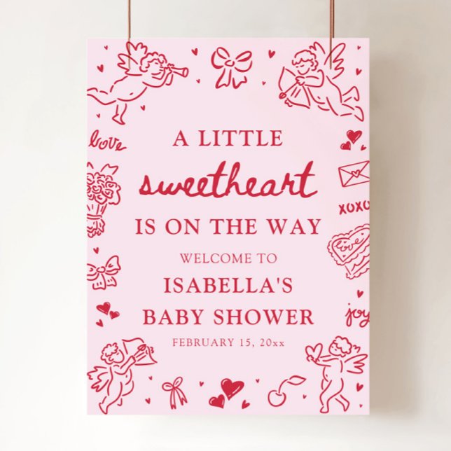 Poster Cute Hand Drawn Valentine Baby Shower Welcome Sign (Cute Hand Drawn Valentine Baby Shower Welcome Sign)