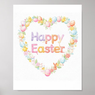 Poster Cute Happy Easter Bunny & Chick Heart 