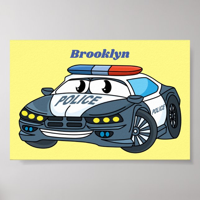 Poster Cute happy police car cartoon illustration (Devant)
