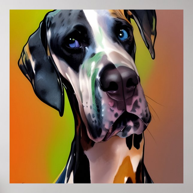Poster Cute Harlequin Great Dane (Devant)