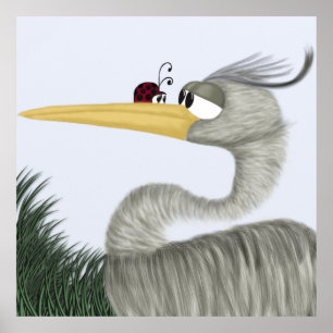 Poster Cute Heron et Ladybug