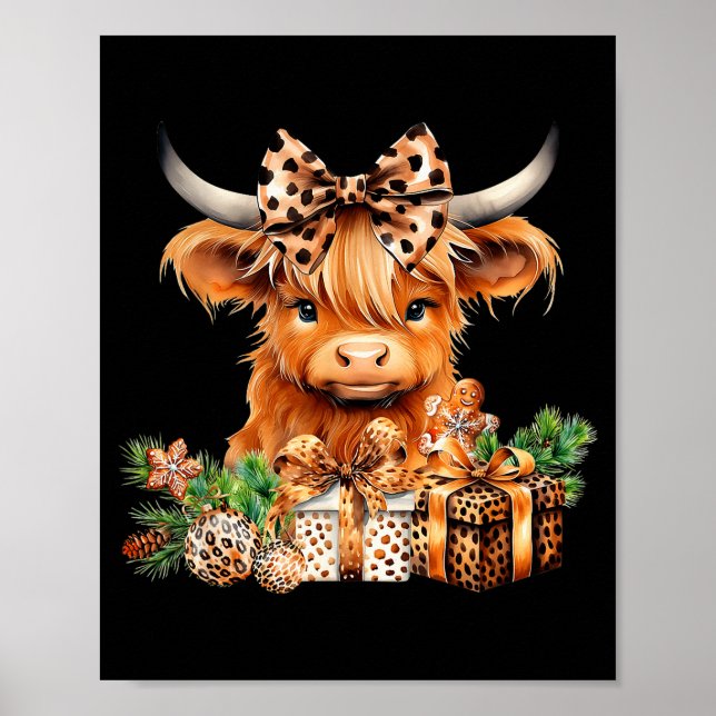 Poster Cute Highland Cow Christmas Santa Highland Cow Lov (Devant)