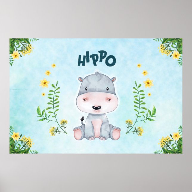 Poster Cute Hippo Nursery Room (Devant)