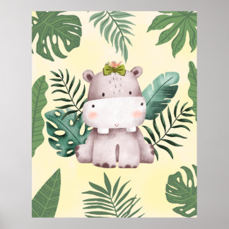 Poster Cute Hippopotamus Jungle Safari Décor Nursery