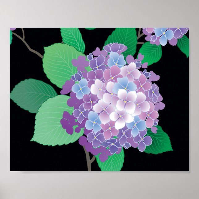Poster Cute Hydrangea japonais Floral Art (Devant)