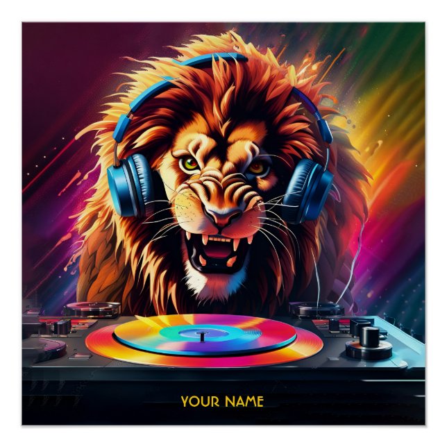 Poster Cute Imaginaire Lion DJ Vinyl (Devant)