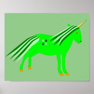 Poster Cute Irish Green et Gold Unicorn
