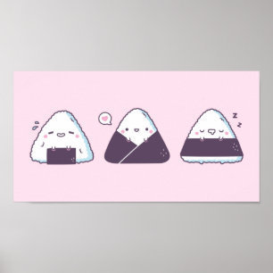Poster Cute Japonaise Nourriture Onigiri Doodles Drôle