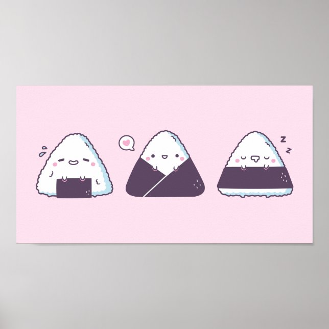 Poster Cute Japonaise Nourriture Onigiri Doodles Drôle (Devant)