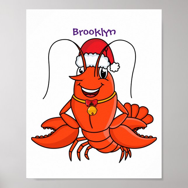 Poster Cute joyeux homard portant le dessin du casquette  (Devant)
