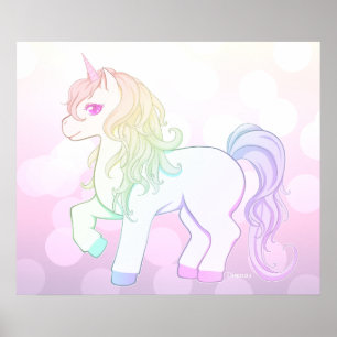 Poster Cute kawaii arc-en-ciel couleur licorne pony