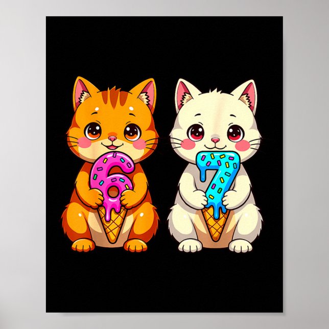 Poster Cute Kawaii Cats Neko 67 Drip Meme Funny Six Seven (Devant)