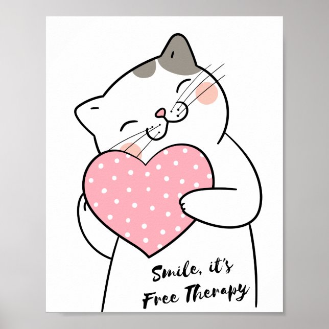 Poster Cute Kawaii Chat tenant le coeur des paroles posit (Devant)
