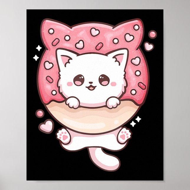 Poster Cute Kawaii Chats Donut Anime Lover Otaku Fun Chat (Devant)
