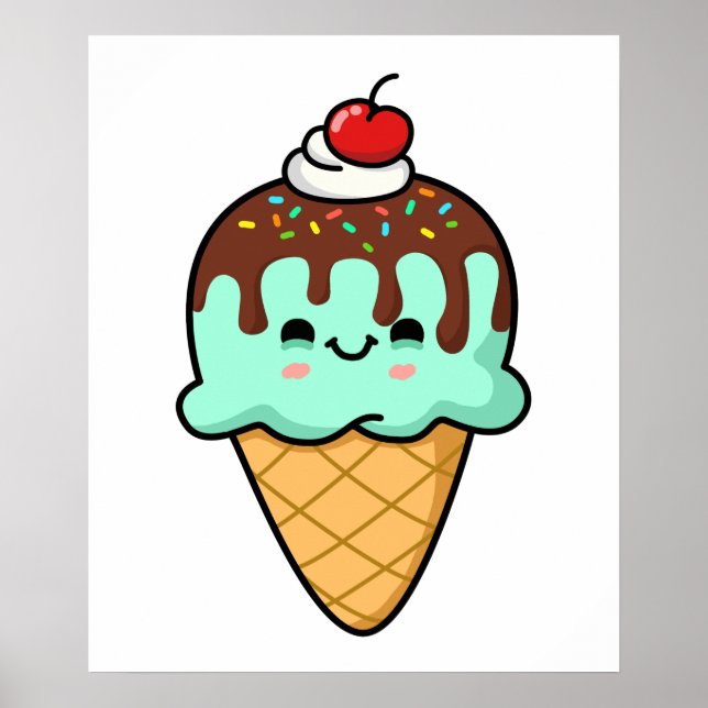 Poster Cute Kawaii Cone de crème glacée (Devant)