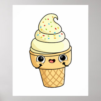 Poster Cute Kawaii Cone de crème glacée