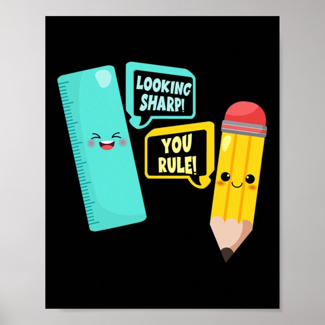 Poster Cute Kawaii Fournitures Scolaires Pun Bienvenue À  (Devant)
