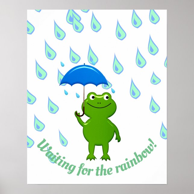 Poster Cute Kawaii Grenouille et pluie (Devant)