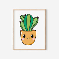 Cute Kawaii Poted Cactus Plante Art