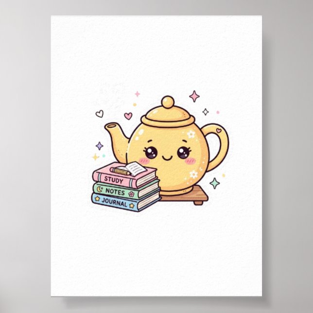 Poster Cute Kawaii Théière Carnet de Notes Autocollant (Devant)