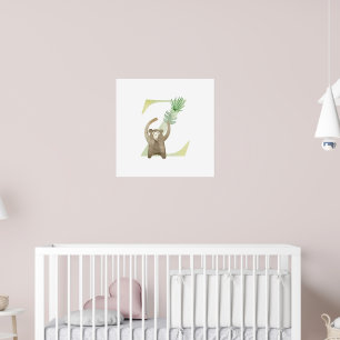 Poster Cute Kids Animal MONKEY Monogram Z Nursery