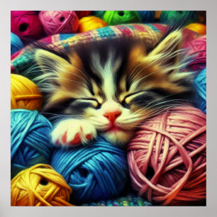Poster Cute Kitten Dormir sous une couverture
