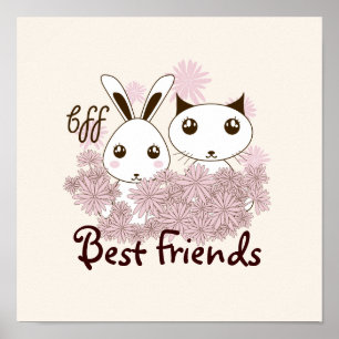Poster Cute Kitten et Bunny Animal Friends Salle pour enf