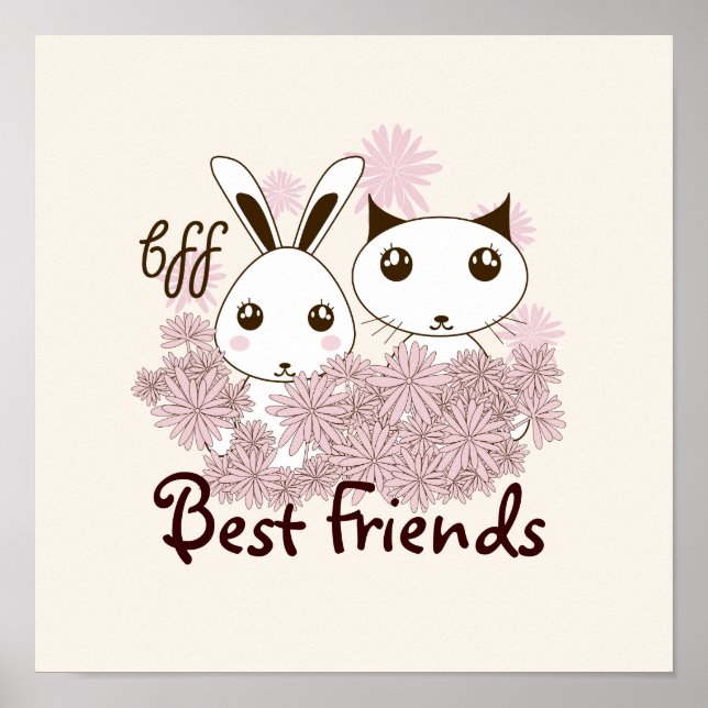 Poster Cute Kitten et Bunny Animal Friends Salle pour enf (Devant)