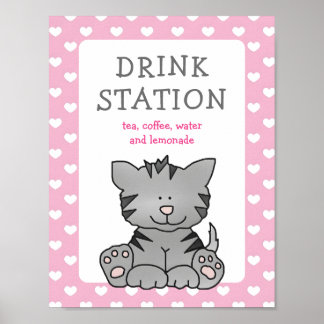 Poster Cute Kitten et Hearts Boisson Station Baby shower