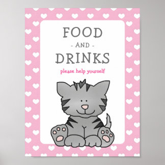 Poster Cute Kitten et les coeurs Baby shower de nourritur