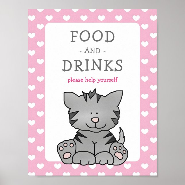 Poster Cute Kitten et les coeurs Baby shower de nourritur (Devant)
