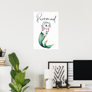 Poster Cute Kitten Purrmaid - Fun Mermaid Design de chat